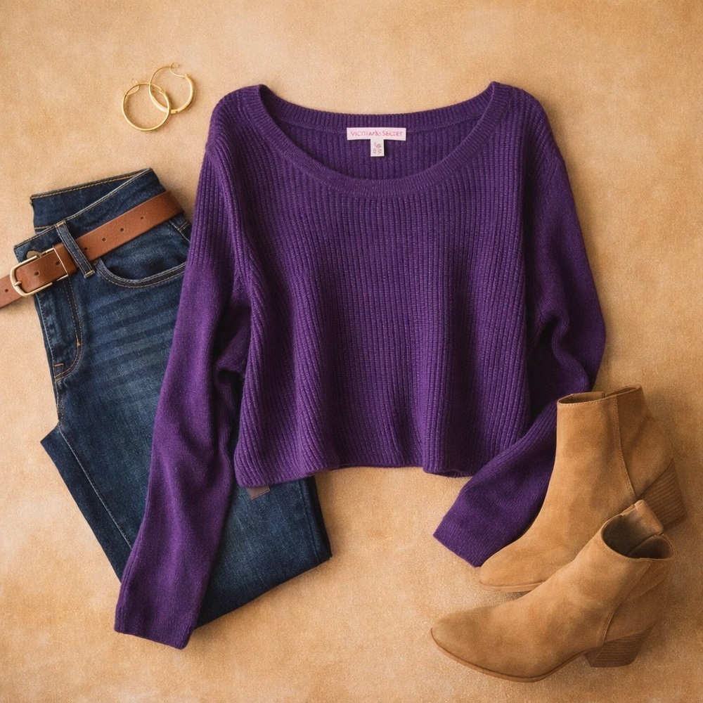 Victoria’s Secret Purple Wool Blend Ribbed Sweater Y2K 90s Size Small